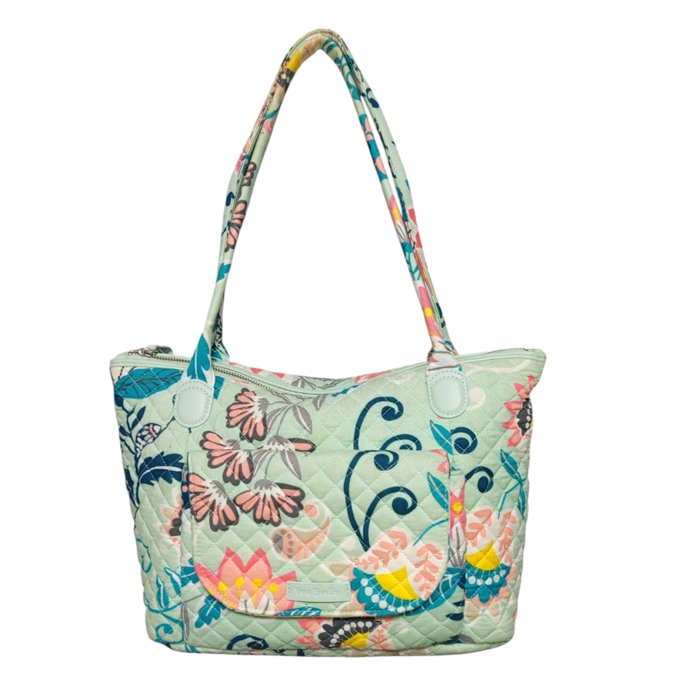 Vera Bradley Carson Mint Green Quilted Floral Medium Tote Bag Handbag Purse - Picture 10 of 10